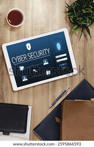 Cyber security system on computer screen protect private information snugly from hacker and cyber attack