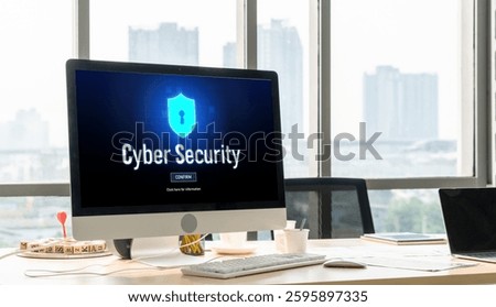 Cyber security system on computer screen protect private information snugly from hacker and cyber attack