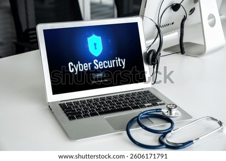 Cyber security system on computer screen protect private information snugly from hacker and cyber attack