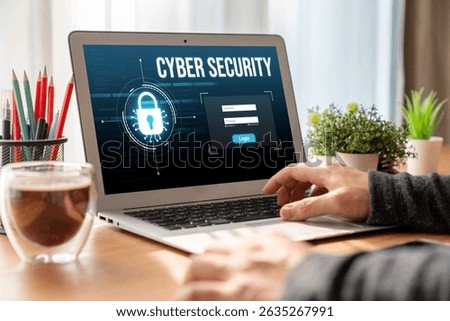 Cyber security system on computer screen protect private information snugly from hacker and cyber attack