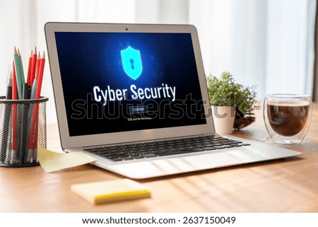 Cyber security system on computer screen protect private information snugly from hacker and cyber attack