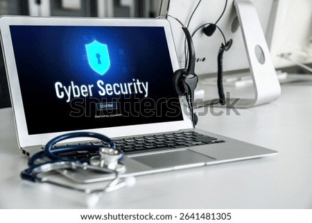 Cyber security system on computer screen protect private information snugly from hacker and cyber attack