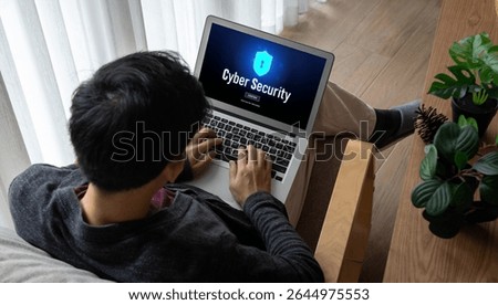 Cyber security system on computer screen protect private information snugly from hacker and cyber attack