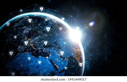 Cyber security technology and online data protection in innovative perception . Concept of technology for security of data storage used by global business network server to secure cyber information .