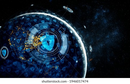 Cyber security technology and online data protection in innovative perception . Concept of technology for security of data storage used by global business network server to secure cyber information .