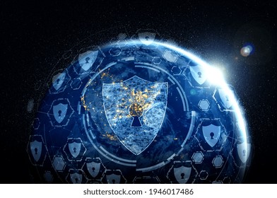 Cyber security technology and online data protection in innovative perception . Concept of technology for security of data storage used by global business network server to secure cyber information .