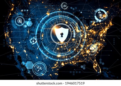 Cyber security technology and online data protection in an innovative perception . Concept of technology for security of data storage used by global business network server to secure cyber information