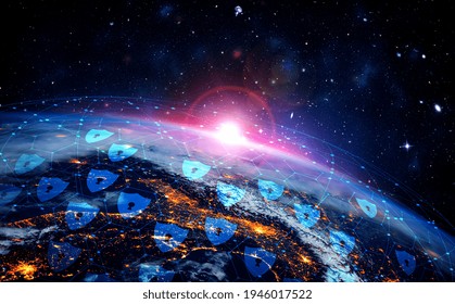 Cyber security technology and online data protection in innovative perception . Concept of technology for security of data storage used by global business network server to secure cyber information .