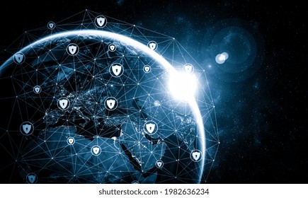 Cyber security technology and online data protection in innovative perception . Concept of technology for security of data storage used by global business network server to secure cyber information .