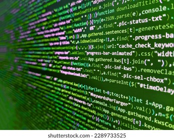Cyber space concept. Abstract program code on computer screen. Websit. Samoa flag  is depicted on the screen with the program code. Green Json string blur background. Web app coding. Hacker background