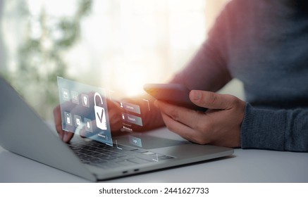 Cyber technology security internet network data privacy concepts. secure access to user personal information, cybersecurity, secure Internet access, information security and encryption.