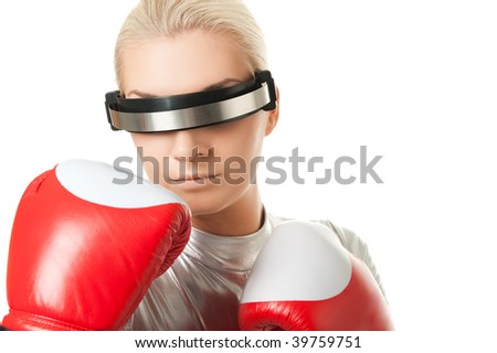  Cyber woman with a red boxing gloves
