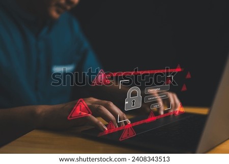 Cyberattack computer network, System warning hacked alert, Cybersecurity vulnerability, data breach, compromised information. Malicious software, virus cybercrime. Notification error maintenance.