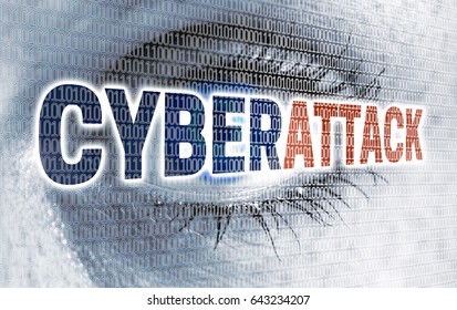 Cyberattack Eye With Matrix Looks At Viewer Concept.