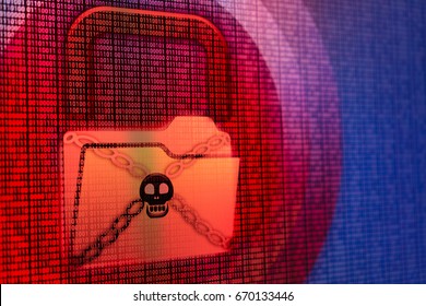 Cybercrime from Ransomware called Wannacry or Petya virus by hacker concept of lock folder, encrypted files and need payment with abstract binary code digits displayed in blue technology background - Powered by Shutterstock