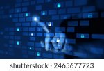 Cybernetic attack security, banking and  Personal data. Protecting herself from cyber attacks. Cyber security firewall interface protection concept.