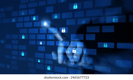 Cybernetic attack security, banking and  Personal data. Protecting herself from cyber attacks. Cyber security firewall interface protection concept. - Powered by Shutterstock