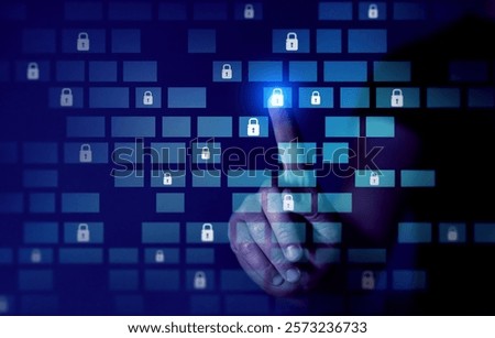 Cybernetic attack security, banking and Personal data. Protecting herself from cyber attacks. Cyber security firewall interface protection concept.