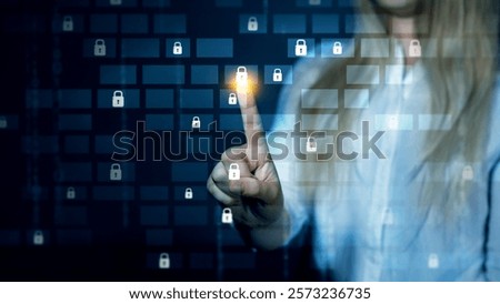 Cybernetic attack security, banking and Personal data. Protecting herself from cyber attacks. Cyber security firewall interface protection concept.