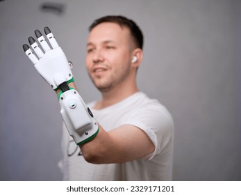 Cyberpunk Future: A man with a modern cybernetic prosthetic arm