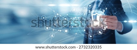 Cybersecurity analyst holding shield device Cybersecurity icon network protection ensures safe systems preventing digital threats enhancing privacy fostering resilience empowering trust supporting.