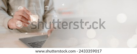 cybersecurity for business managed the document privacy to protection online data by lock icon virtual screen technology.protecting personal data on laptops interfaces prevent mail from scammer hacker