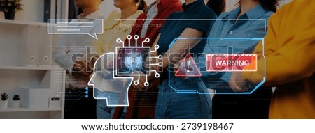 Cybersecurity concept featuring an AI detector scanning digital content for deepfakes and authenticity. Represents copyright protection, fake news prevention, and C2PA content credentials. Corpus