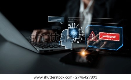 Cybersecurity concept featuring an AI detector scanning digital content for deepfakes and authenticity. Represents copyright protection, fake news prevention, and C2PA content credentials. Corpus