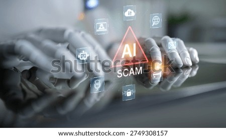 Cybersecurity concept featuring an AI detector scanning digital content for deepfakes and authenticity. Represents copyright protection, fake news prevention, and C2PA content credentials. Corpus