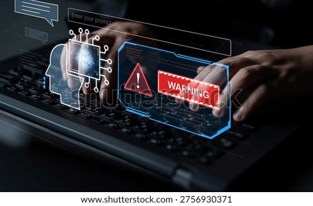 Cybersecurity concept featuring an AI detector scanning digital content for deepfakes and authenticity. Represents copyright protection, fake news prevention, and C2PA content credentials. Corpus