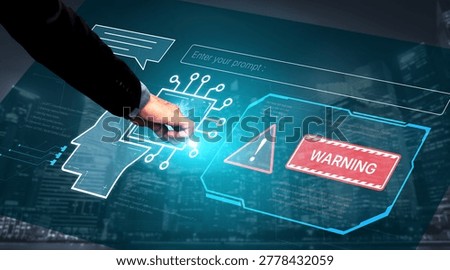 Cybersecurity concept featuring an AI detector scanning digital content for deepfakes and authenticity. Represents copyright protection, fake news prevention, and C2PA content credentials. Corpus