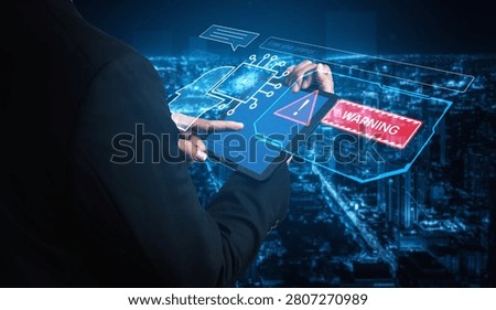 Cybersecurity concept featuring an AI detector scanning digital content for deepfakes and authenticity. Represents copyright protection, fake news prevention, and C2PA content credentials. Corpus