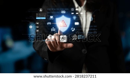 Cybersecurity concept featuring an AI detector scanning digital content for deepfakes and authenticity. Represents copyright protection, fake news prevention, and C2PA content credentials. Corpus