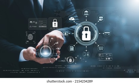 cybersecurity concept Global network security technology, business people protect personal information. Encryption with a key icon on the virtual interface. - Powered by Shutterstock