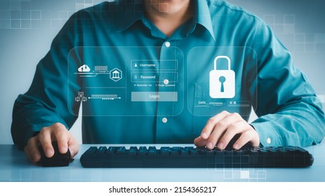 cybersecurity concept Global network security technology, business people protect personal information. Encryption with a key icon on the virtual interface.