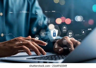 cybersecurity concept Global network security technology, business people protect personal information. Encryption with a padlock icon on the virtual interface. - Shutterstock ID 2164910349