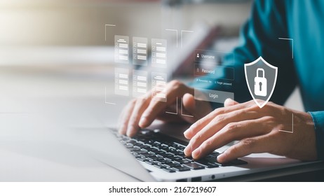 cybersecurity concept Global network security technology, business people protect personal information. Encryption with a padlock icon on the virtual interface. - Shutterstock ID 2167219607
