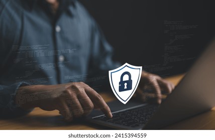 cybersecurity concept Global network security technology, business people protect personal information. Encryption with a key icon on the virtual interface.