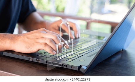 cybersecurity concept Global network security technology, business people protect personal information. Encryption with a padlock icon on the virtual interface.