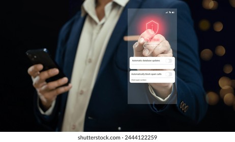 cybersecurity concept Global network security technology, business people protect personal information. Encryption with a padlock icon on the virtual interface.