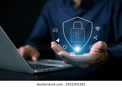 Cybersecurity concept Global network security technology protecting business and financial data with virtual network connection, smart solution from cyber attack, innovation .
