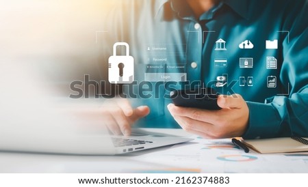 cybersecurity concept Global network security technology, business people protect personal information. Encryption with a key icon on the virtual interface.