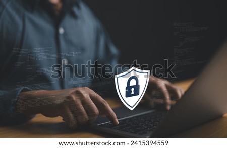 cybersecurity concept Global network security technology, business people protect personal information. Encryption with a key icon on the virtual interface.