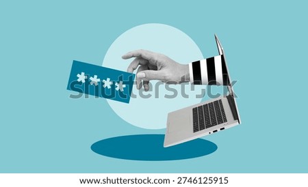 Cybersecurity concept, hacker stealing password from laptop, data breach and online fraud risk, phishing attack, identity theft and digital security threat