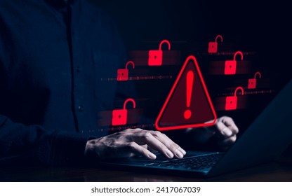 Cybersecurity concept. Hacker working on computer. Internet cyber crime, Digital crime by anonymous hacker, System hacked alert cyberattack, Compromised information, Ransomware, Phishing, Spyware,