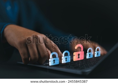 cybersecurity concept identity theft, Database hacks, internet cyber crime. hacker attack, Hacking and stealing data. damage the system and hack the data.