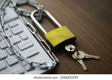Cybersecurity Concept: Locked Keyboard with Chain and Padlock Representing Data Protection