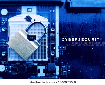 CYBERSECURITY concept, Lockpad on the cpu motherboard