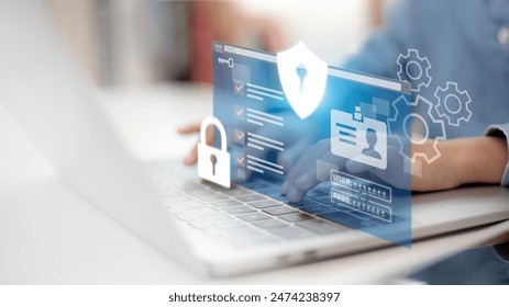 Cybersecurity concept. Prioritizing user privacy, encryption, and secure internet access. Future technology and cybernetics are symbolized by a screen padlock - Powered by Shutterstock