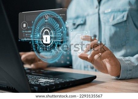 Cybersecurity concept. Cybersecurity privacy of data protection, businessman using laptop Secure encryption technology, security Internet access, security encryption of user private data, business